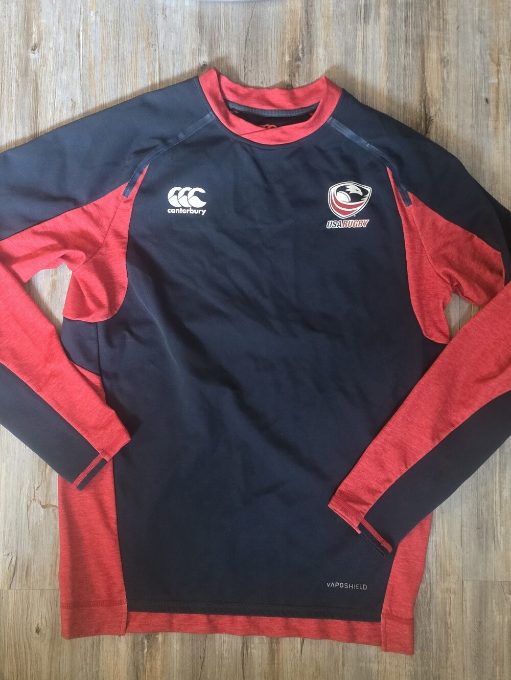 Men's Med Canterbury Long Sleeve Usa Rugby Training Top - Navy & Red Vaposhield